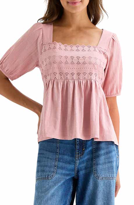 Lucky Brand Schiffli Square Neck Cotton Top