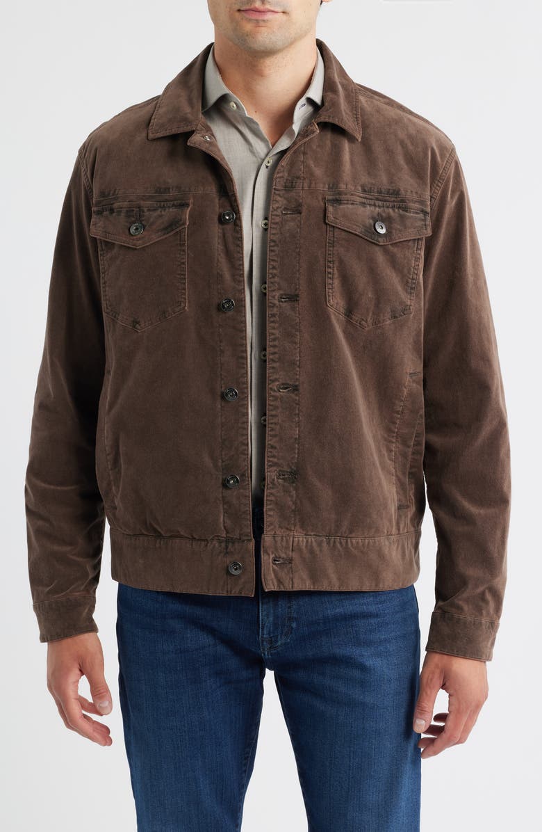 johnnie-O Rett Cotton Stretch Corduroy Trucker Jacket, Main, color, Coffee