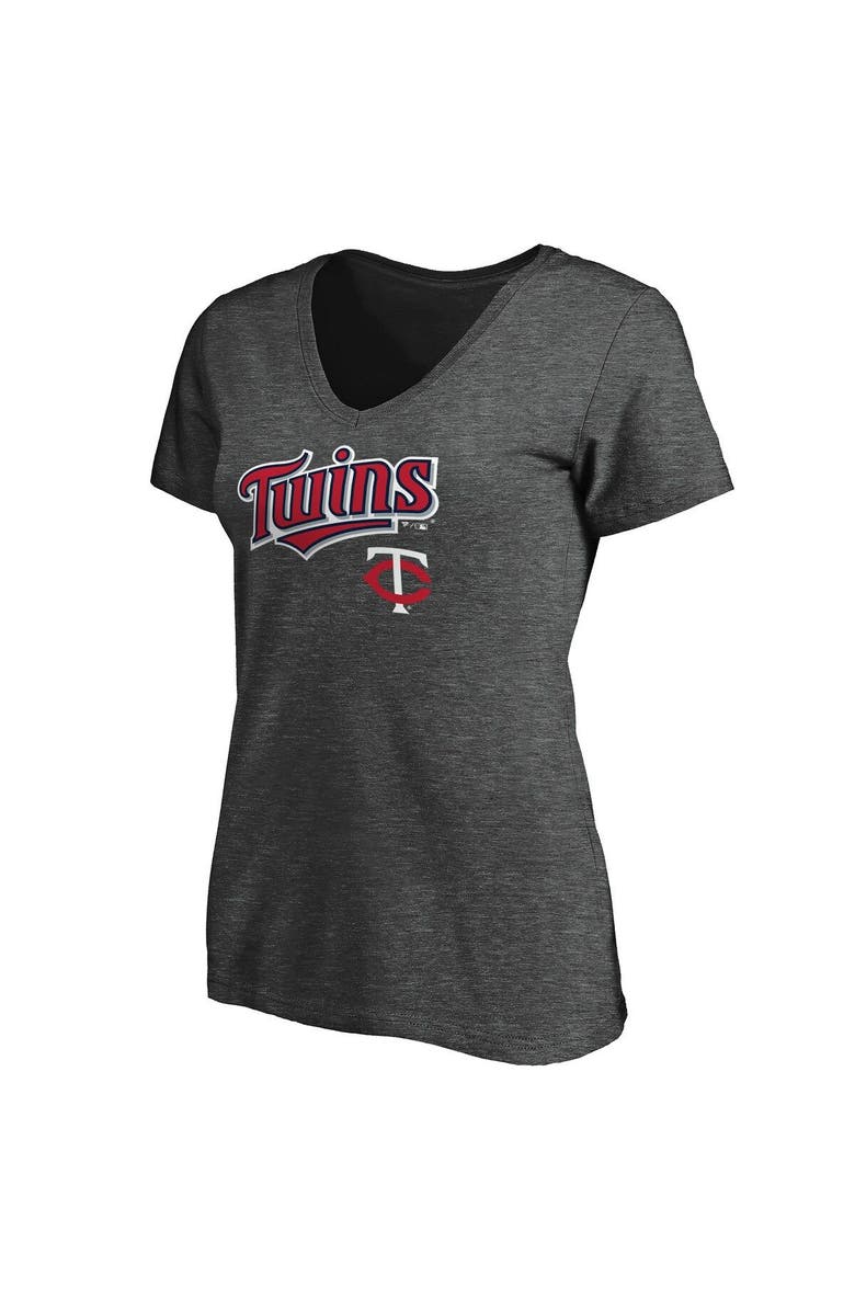 FANATICS Women's Fanatics Branded Heathered Charcoal Minnesota Twins Team Logo Lockup V-Neck T-Shirt, Alternate, color, 