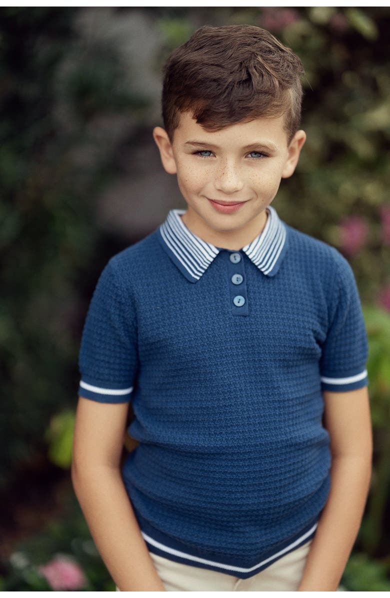 Charlotte & George Structure Knit Short Sleeve Polo, Alternate, color, Dark Almond/Mustard
