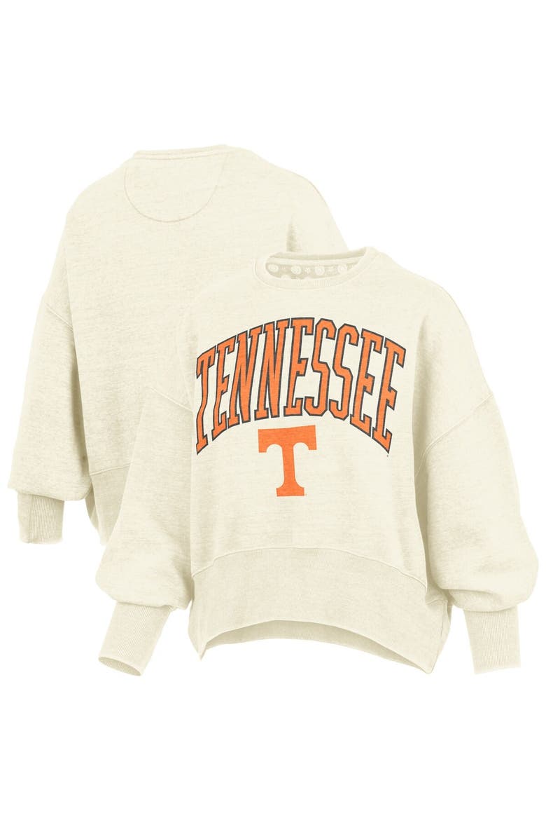 Women's Pressbox Natural Tennessee Volunteers Oversized Waist-Length Crewneck Sweatshirt, Main, color, Natural