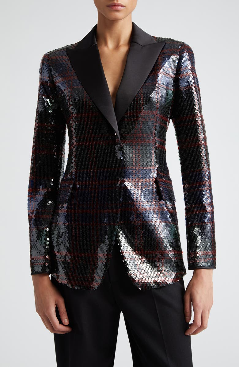 Akris Sequin Plaid Blazer, Main, color, 