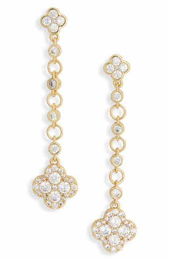 Cubic Zirconia Clover Linear Drop Earrings