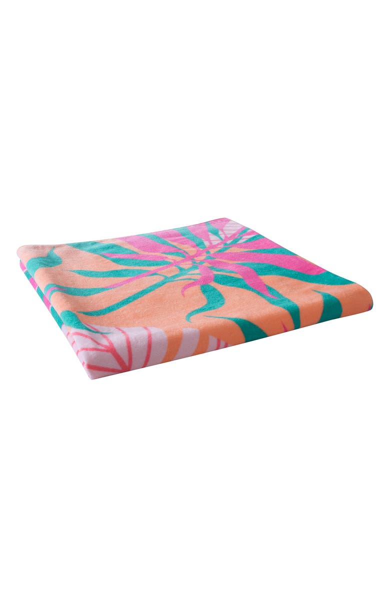 MODA AT HOME Tropical Leaves Rectangle Beach Towel, Alternate, color, Pinks With Blue