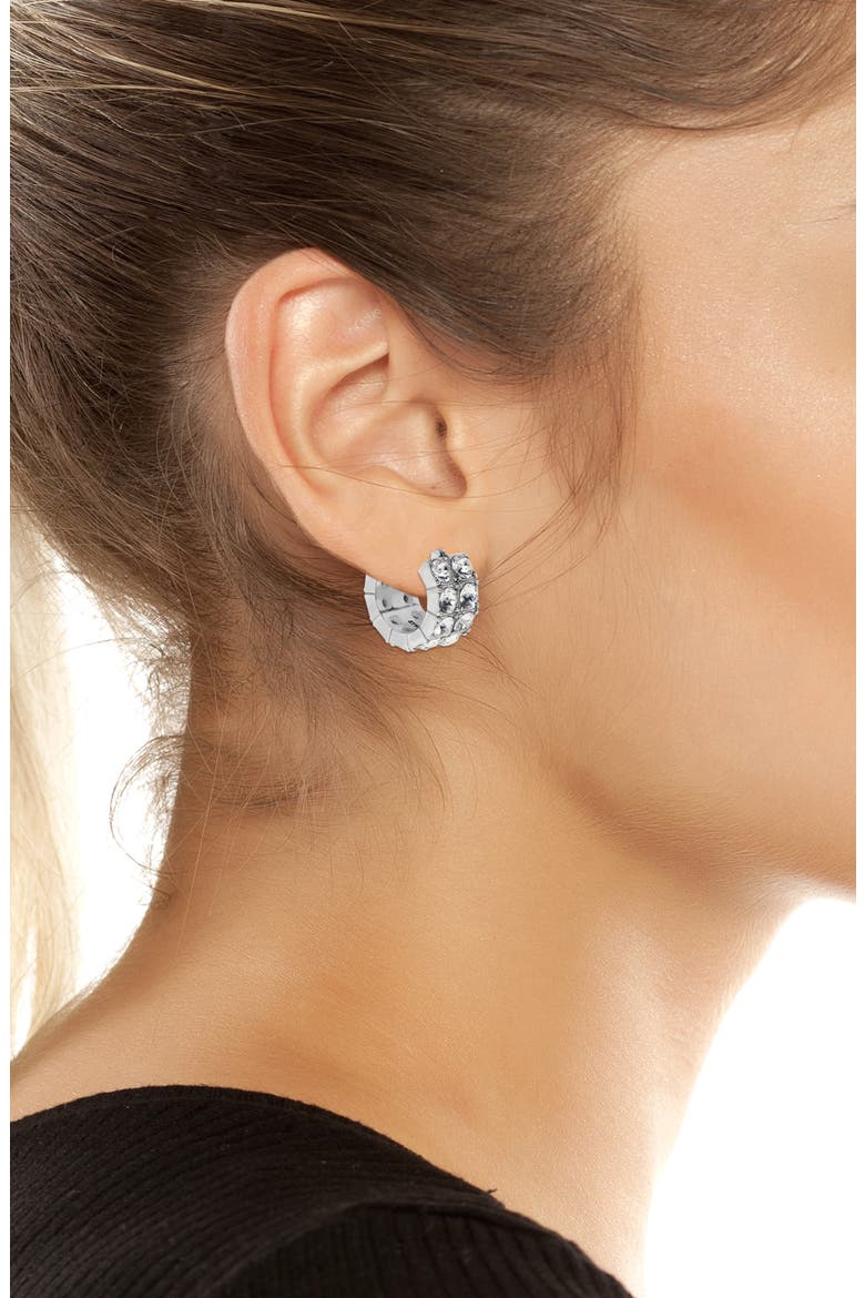 Double Crystal Hoop Earrings, Alternate, color, RHODIUM