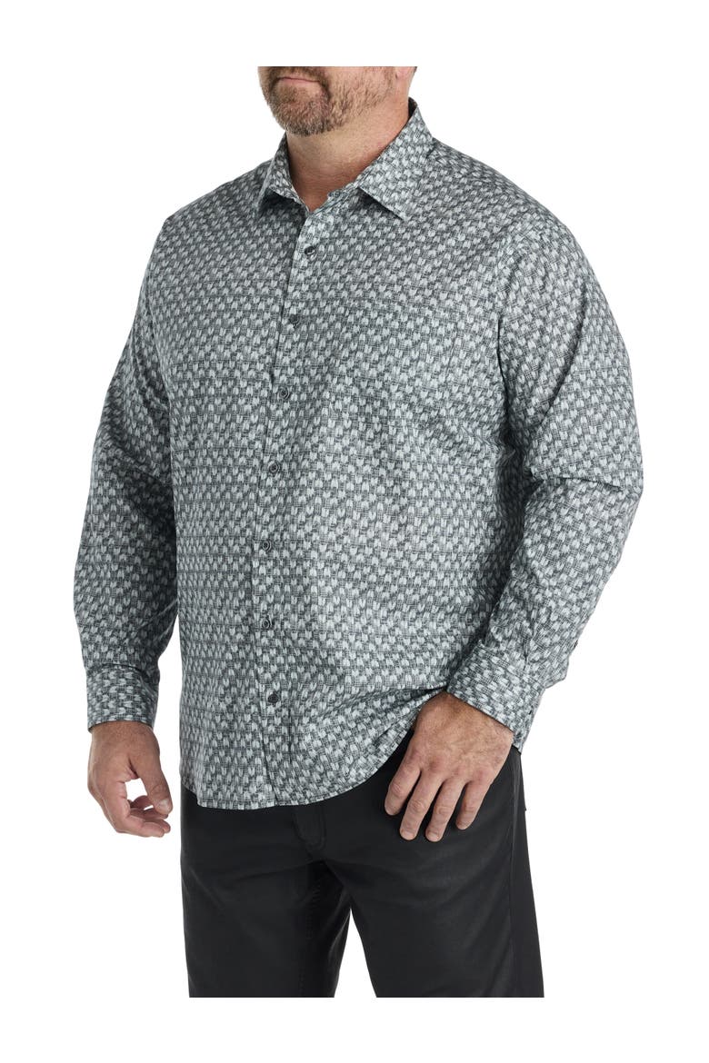 Big & Tall Geometric Print Sport Shirt, Alternate, color, GREY