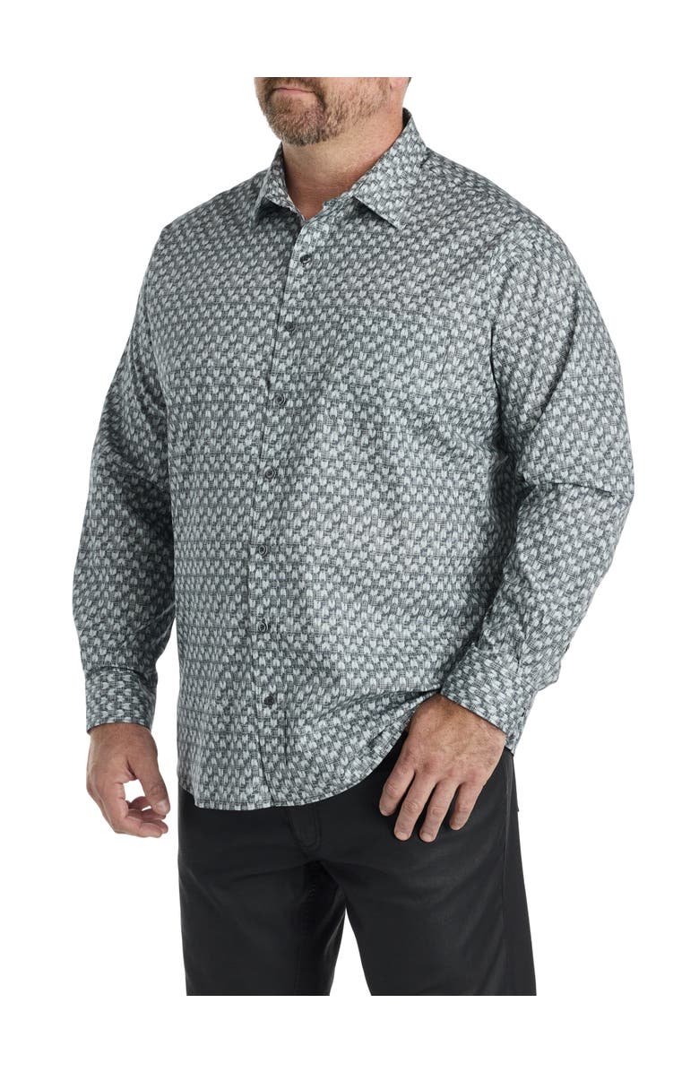 Synrgy Big & Tall Geometric Print Sport Shirt, Alternate, color, Grey