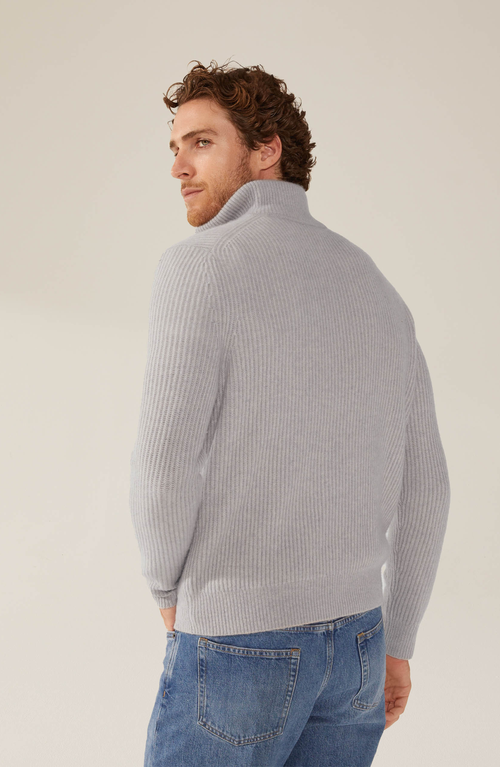Italic Shane Chunky Cashmere Quarter Zip Pullover In Pebble Grey