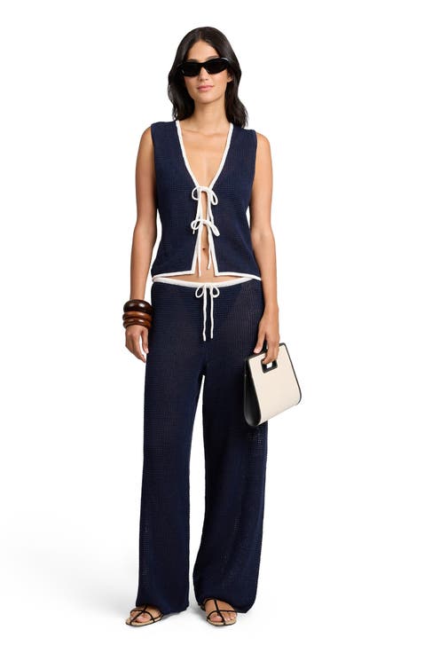 Linen Knit Tie Front Tank Top