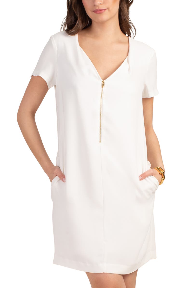 Trina Turk Banning 2 Front Zip Shift Dress, Alternate, color, Whitewash