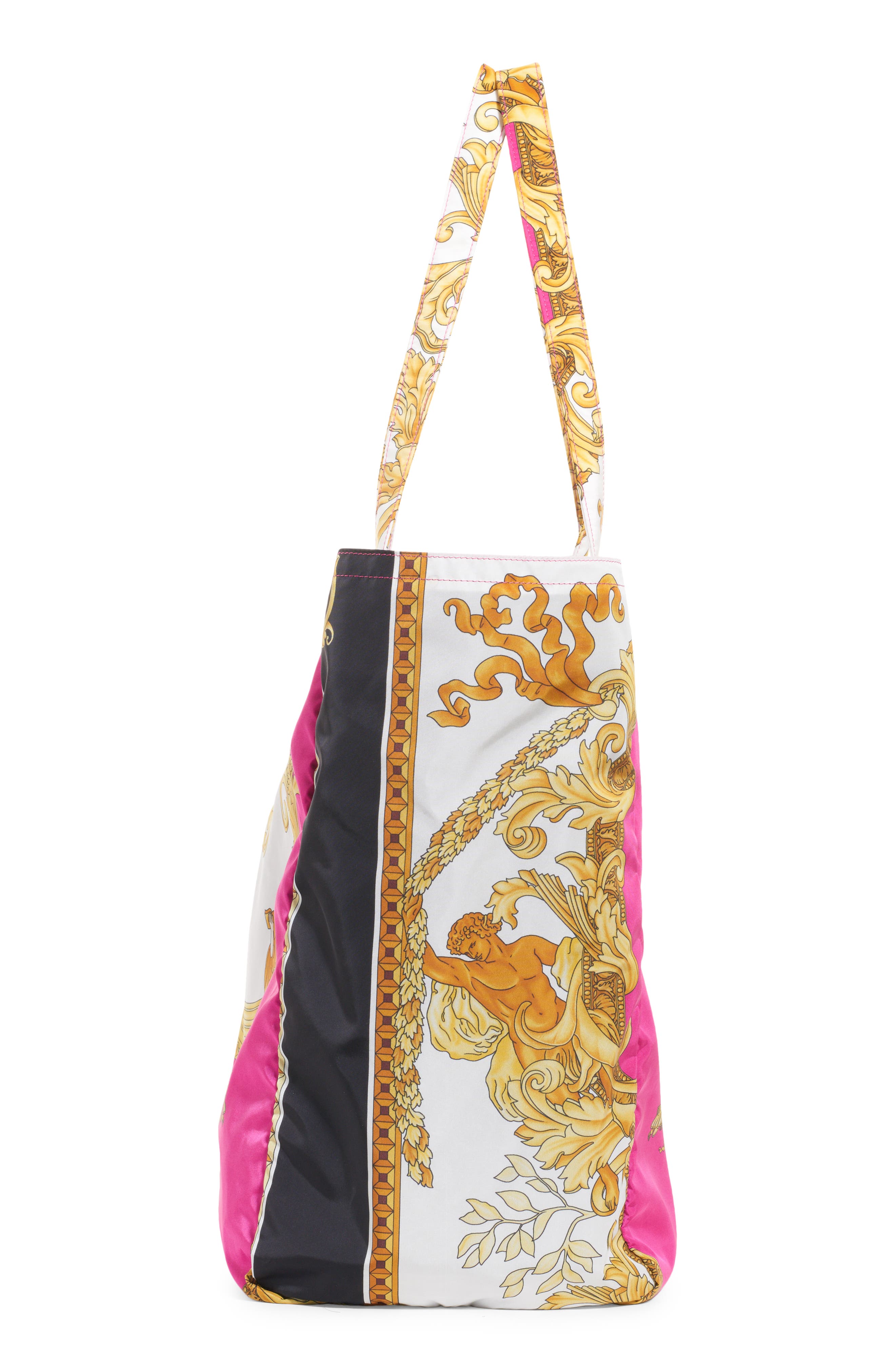 Barocco Renaissance Nylon Tote, Alternate, color, FUXIA MULTICOLOR VERSACE GOLD