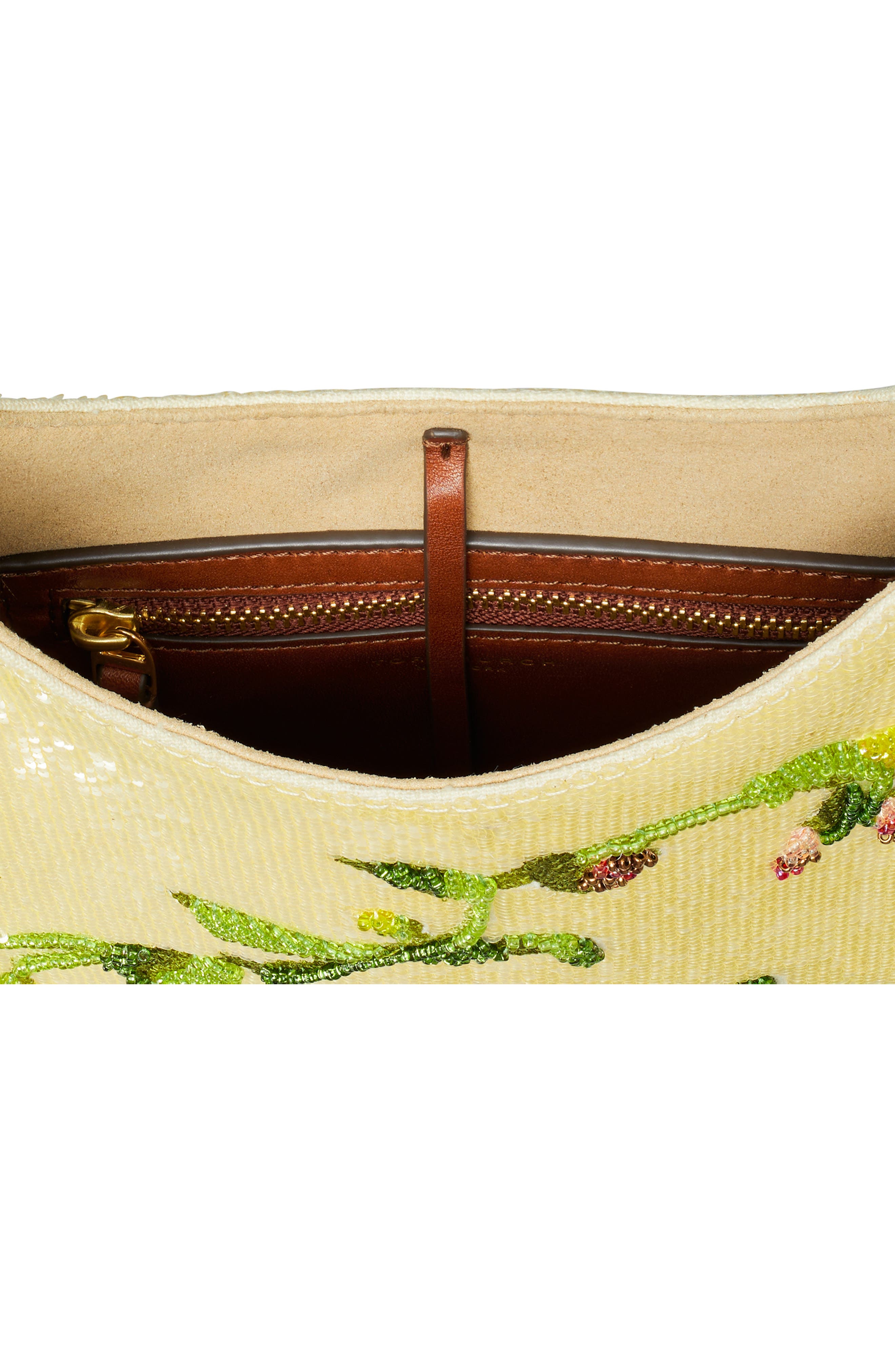 Tory Burch Pierced Embellished Small HandBag, Alternate, color, Beige Multi