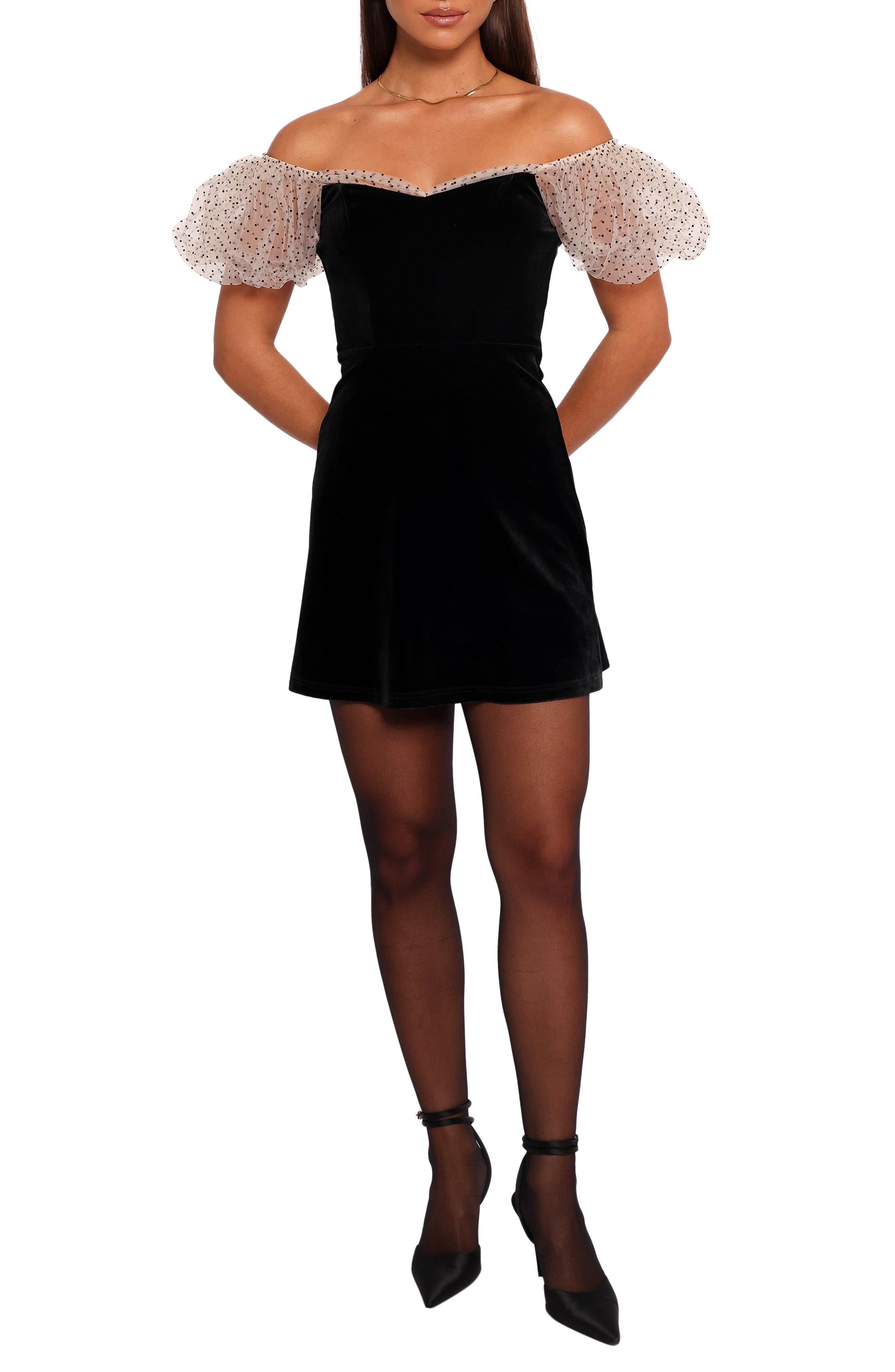 Petal & Pup Ennette Off the Shoulder Velvet Minidress