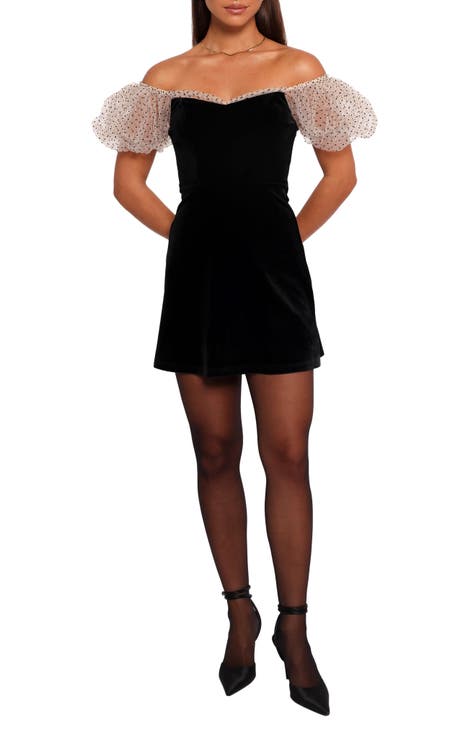 Wenrine Womens Black Puff Sleeve Half Zip Sweatshirt Dresses