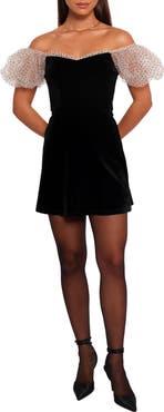 Petal & Pup Ennette Off the Shoulder Velvet Minidress