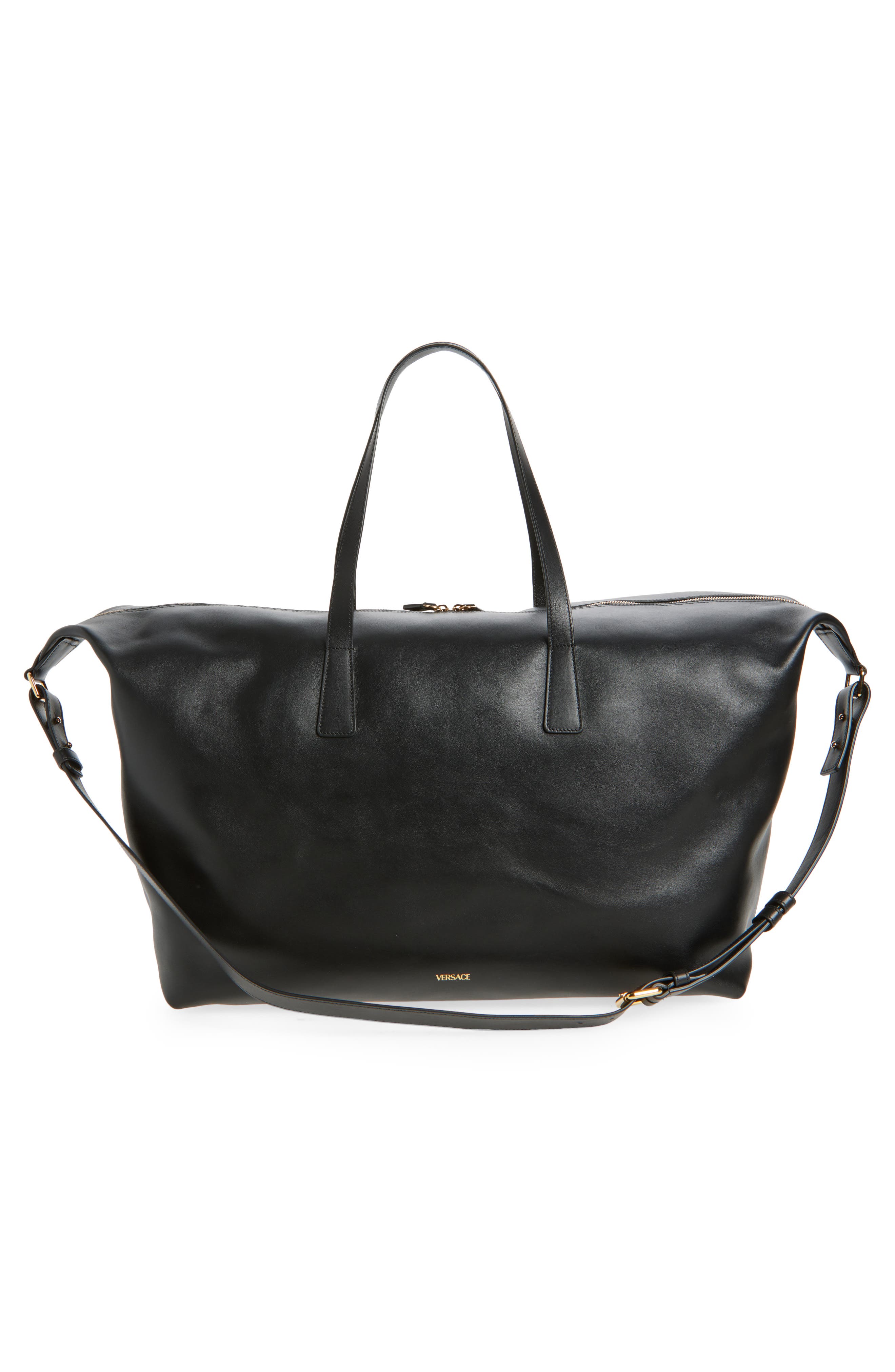 Versace La Medusa Calfskin Leather Duffle Bag, Alternate, color, 