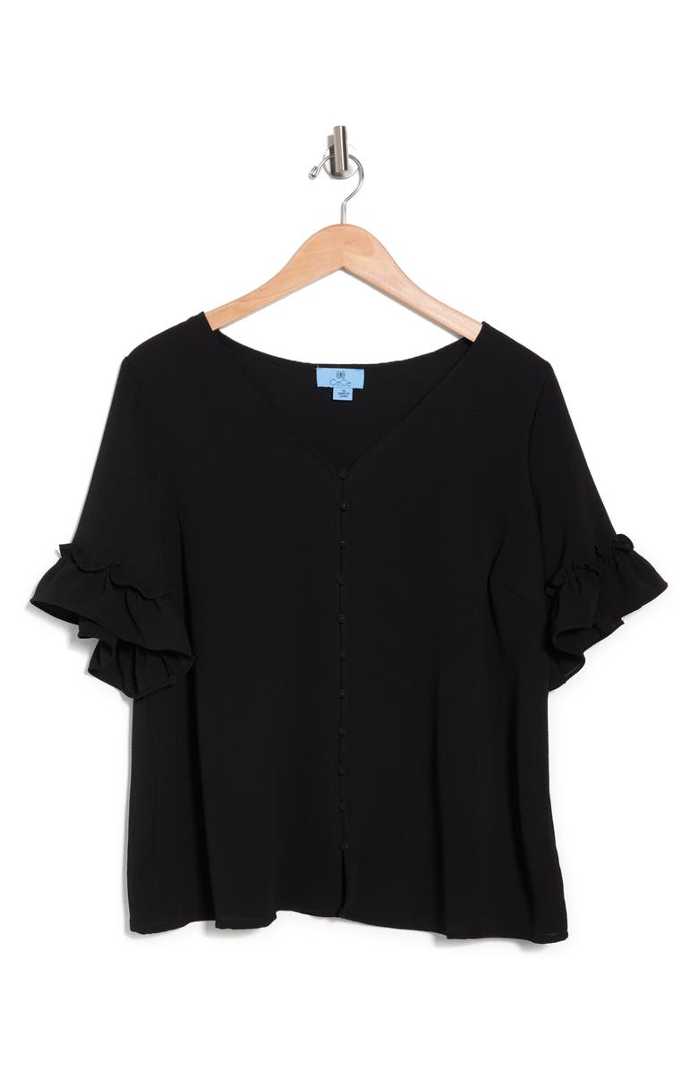 CeCe Double Flutter Sleeve Button Front Blouse, Main, color, 