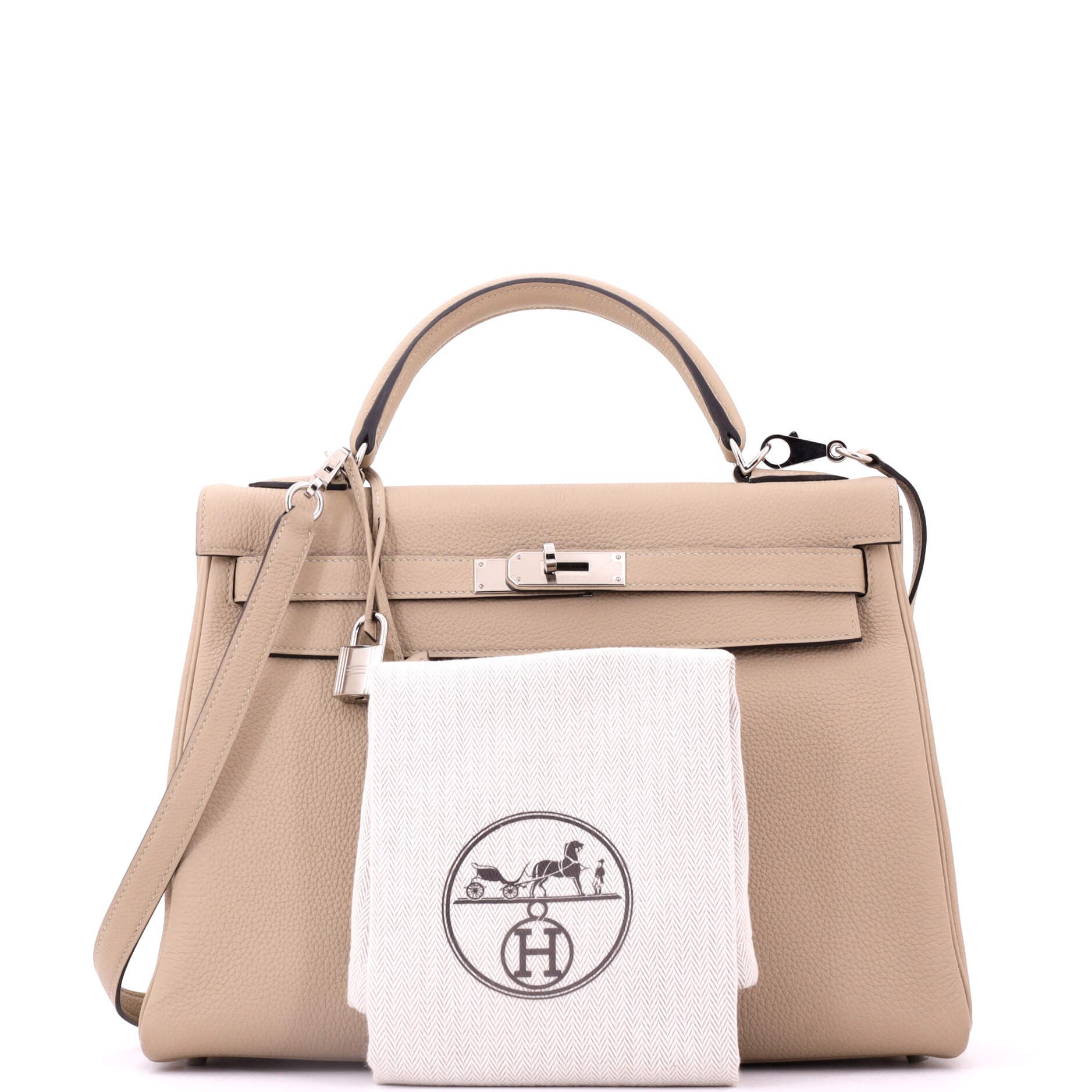 Pre-Owned Hermes Kelly Handbag Light Togo with Palladium Hardware 32, Alternate, color, Trench