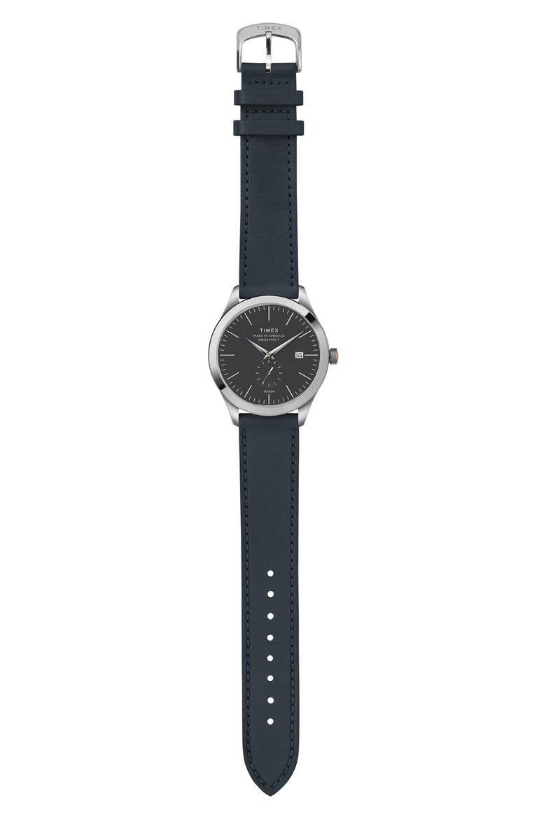 American Documentation Leather Strap Watch, 41mm, Alternate, color, NAVY/ BLACK/ SILVER