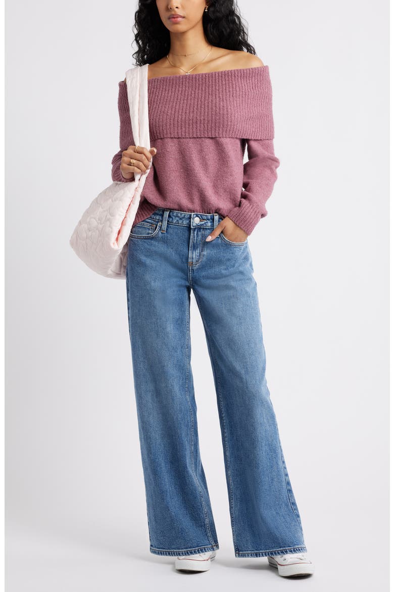Bouclé Off the Shoulder Sweater, Alternate, color, BURGUNDY SHADE