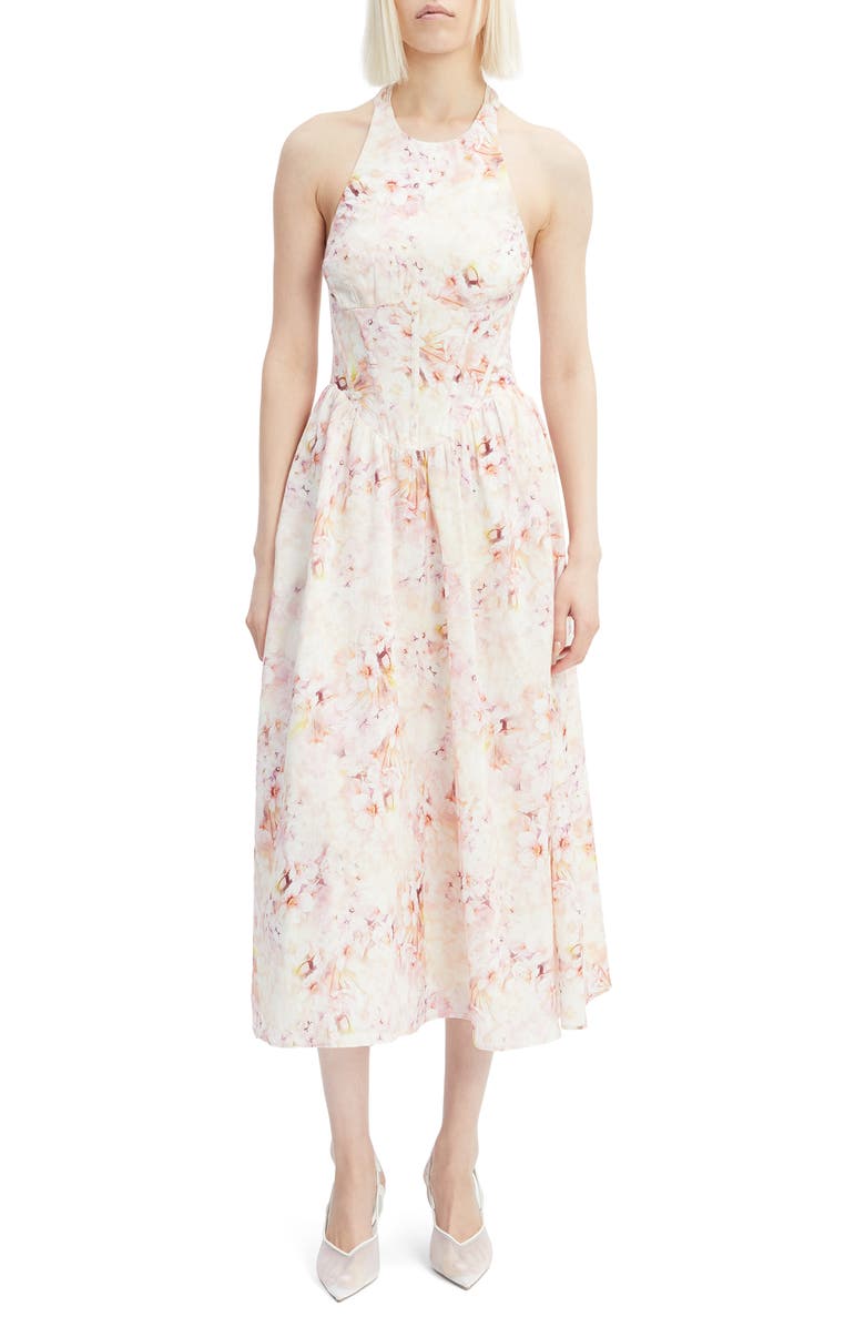 Bardot Kylen Ramie Halter Midi Dress, Main, color, Pink Floral