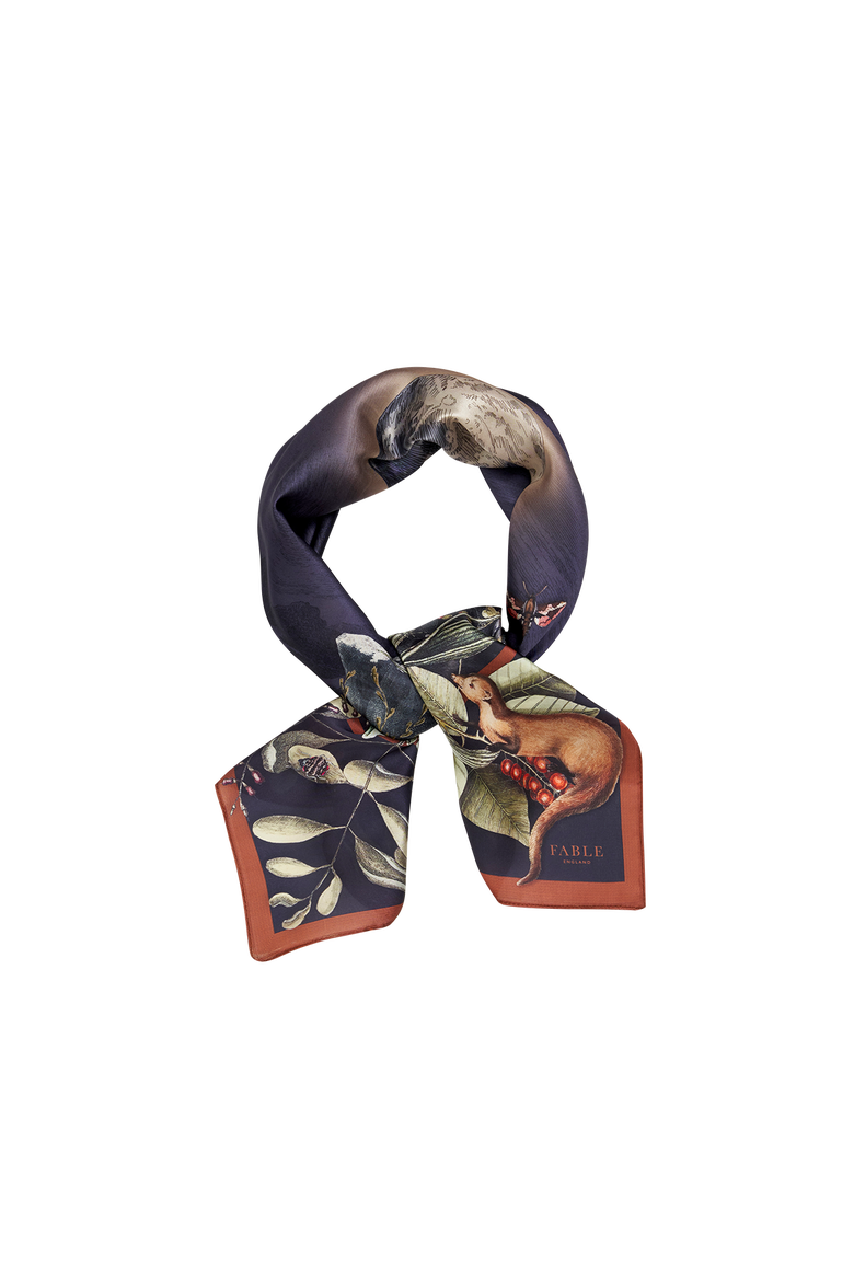 Wolf Garden Narrative Square Scarf, Alternate, color, Navy