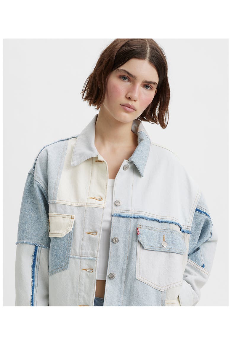 Patchwork '90s Denim Trucker Jacket, Alternate, color, SERIOUS SIZZLE TRUCKER