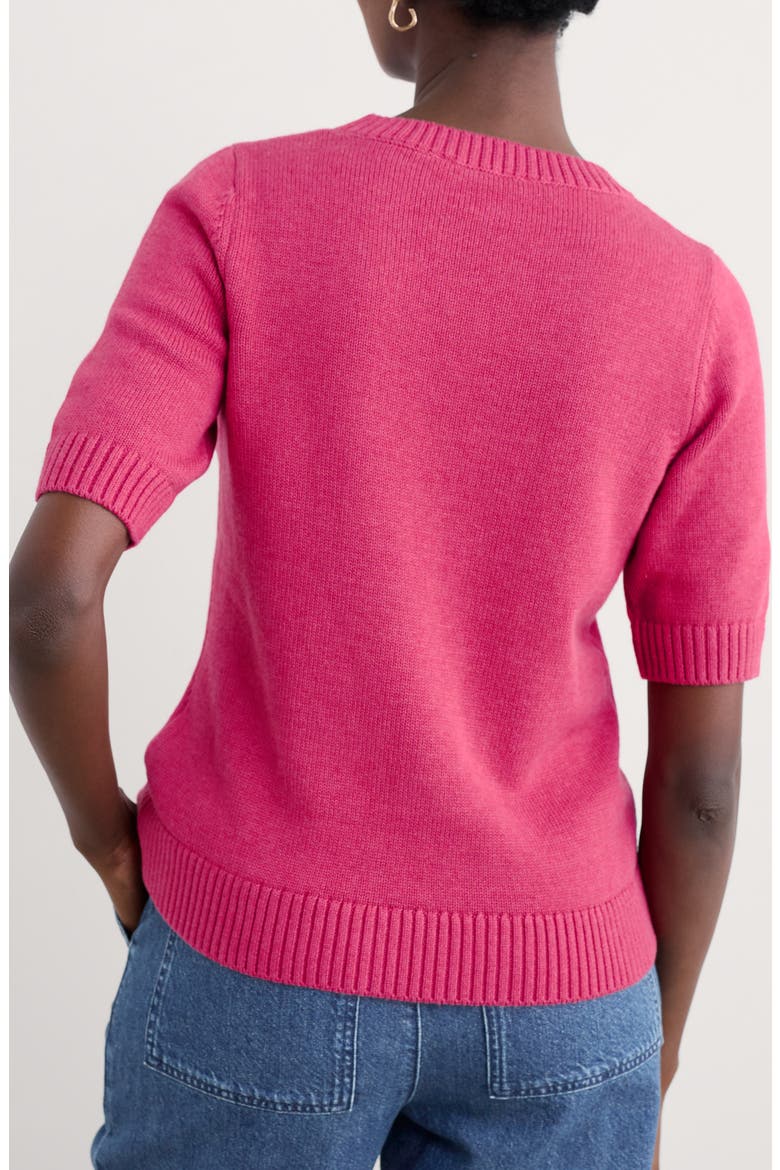 Studio Short Sleeve Organic Cotton Crewneck Sweater, Alternate, color, KNIT MELANGE TULIP