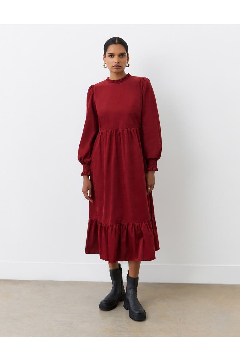 Esme Long Sleeve Corduroy Midi Dress, Alternate, color, Rust