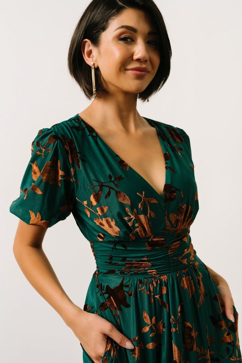 Leslie Velvet Maxi Dress, Alternate, color, Bronze + Jade
