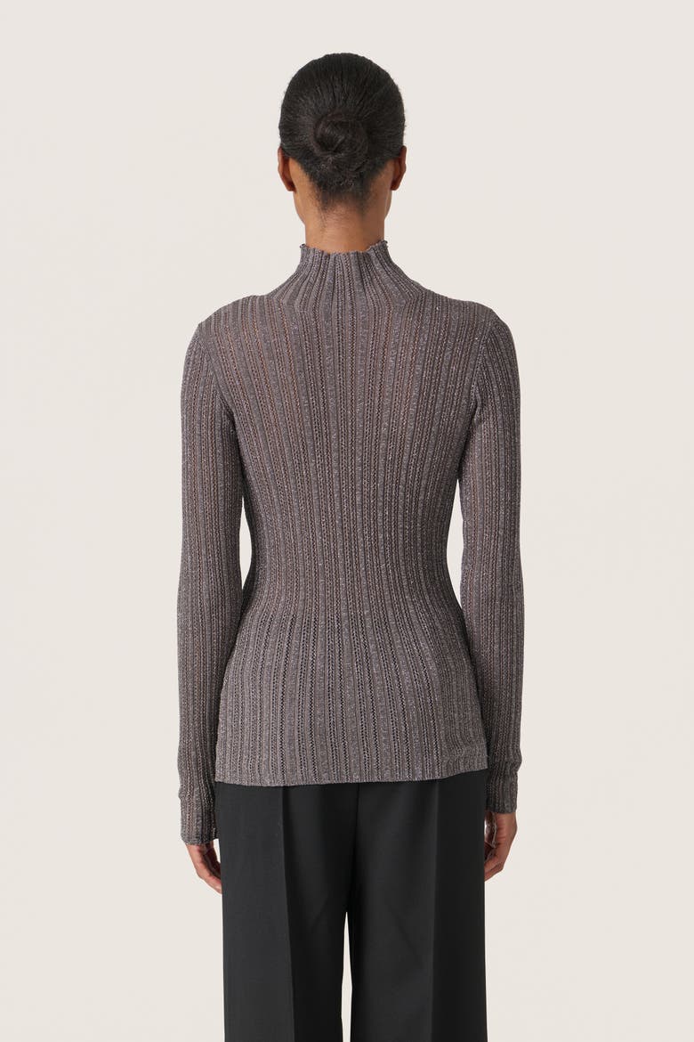 SLLaisa Metallic Turtleneck Pullover, Alternate, color, Gun Metal