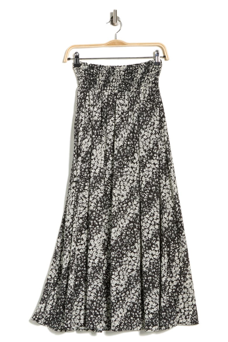 Smocked Waist Midi Skirt, Alternate, color, BLACK