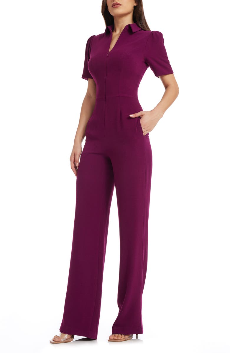 Dress the Population Gloria Front Zip Jumpsuit, Alternate, color, Dark Magenta