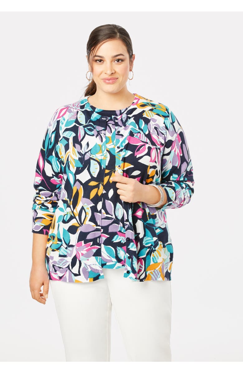 Jessica London Fine Gauge Cardigan, Alternate, color, Houndstooth