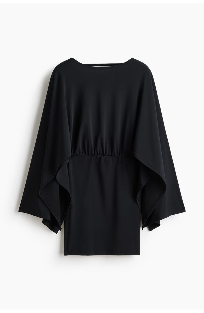 H&M Cape-sleeved Fine-knit Dress, Main, color, Black