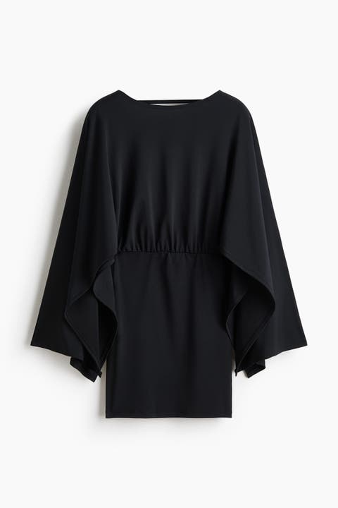 Cape-sleeved Fine-knit Dress