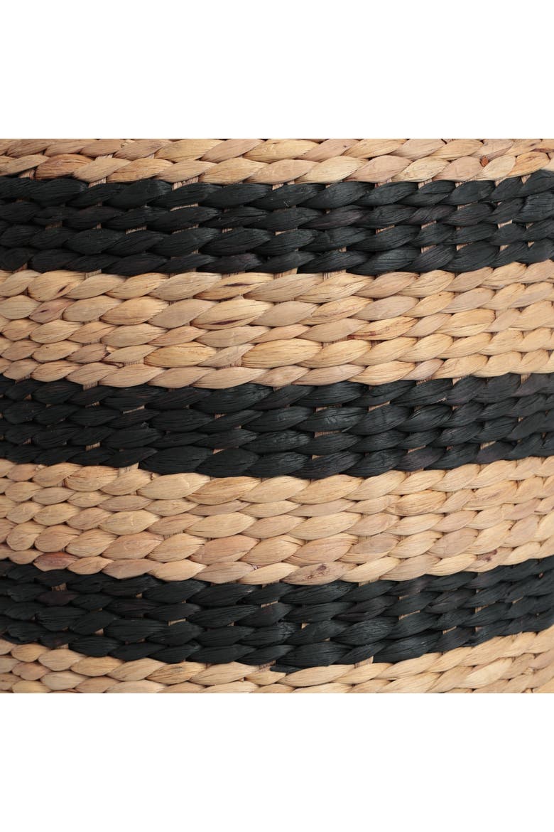 Aimee Bohemian Handwoven Water Hyacinth Round Floor Pouf Ottoman Accent Seat and Footstool for Living Room, Alternate, color, Black/Natural (Stripes)