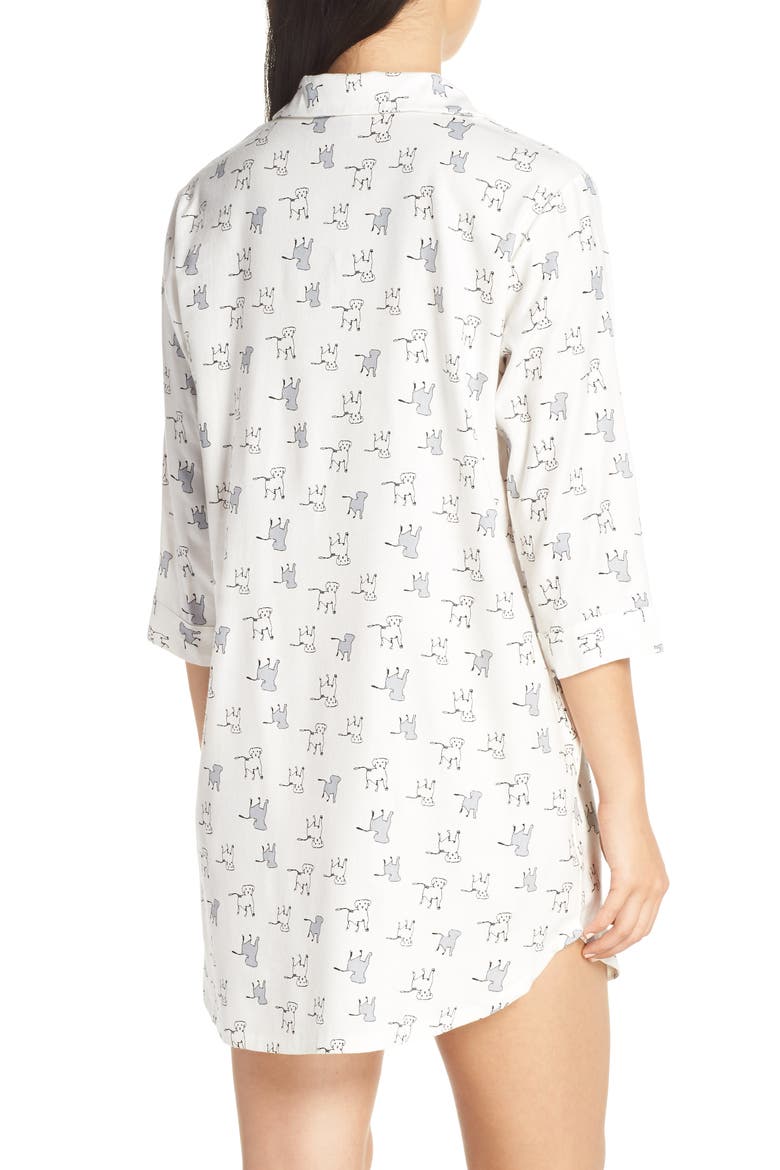 Dog Print Flannel Nightshirt, Alternate, color, IVORY