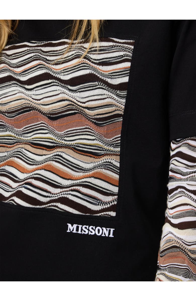 Missoni Short Sleeve T-shirt With Knit Insert And Logo, Alternate, color, Black