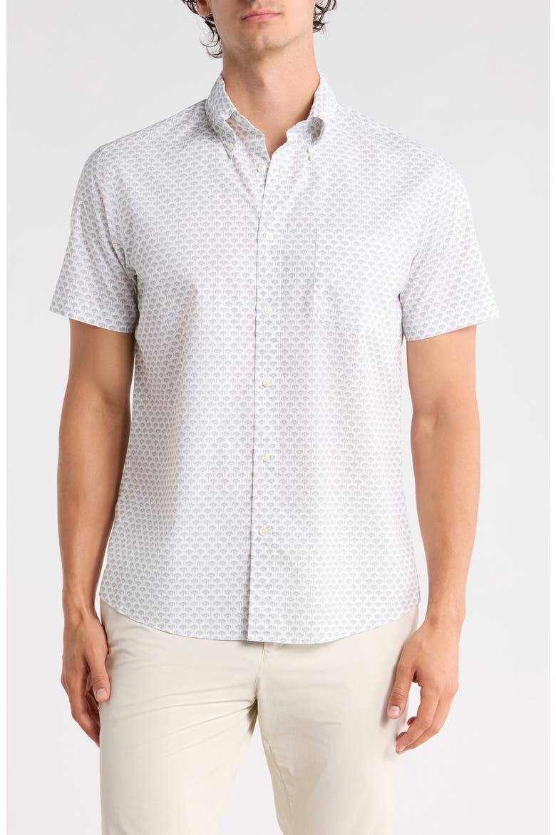 Sport Fit Geometric Print Short Sleeve Cotton Button-Down Shirt, Main, color, WHITE GREY