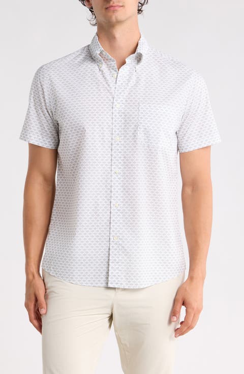 Sport Fit Geometric Print Short Sleeve Cotton Button-Down Shirt
