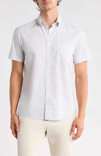 Sport Fit Geometric Print Short Sleeve Cotton Button-Down Shirt
