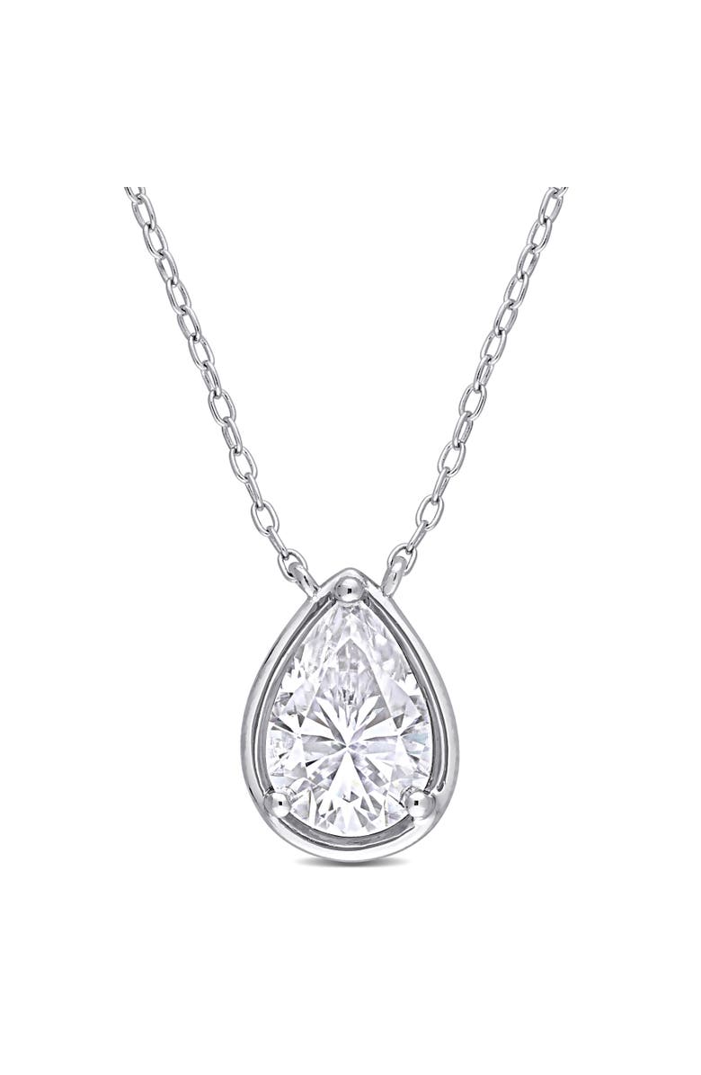 Julianna B. Moissanite Halo Teardrop Necklace, Main, color, Sterling Silver