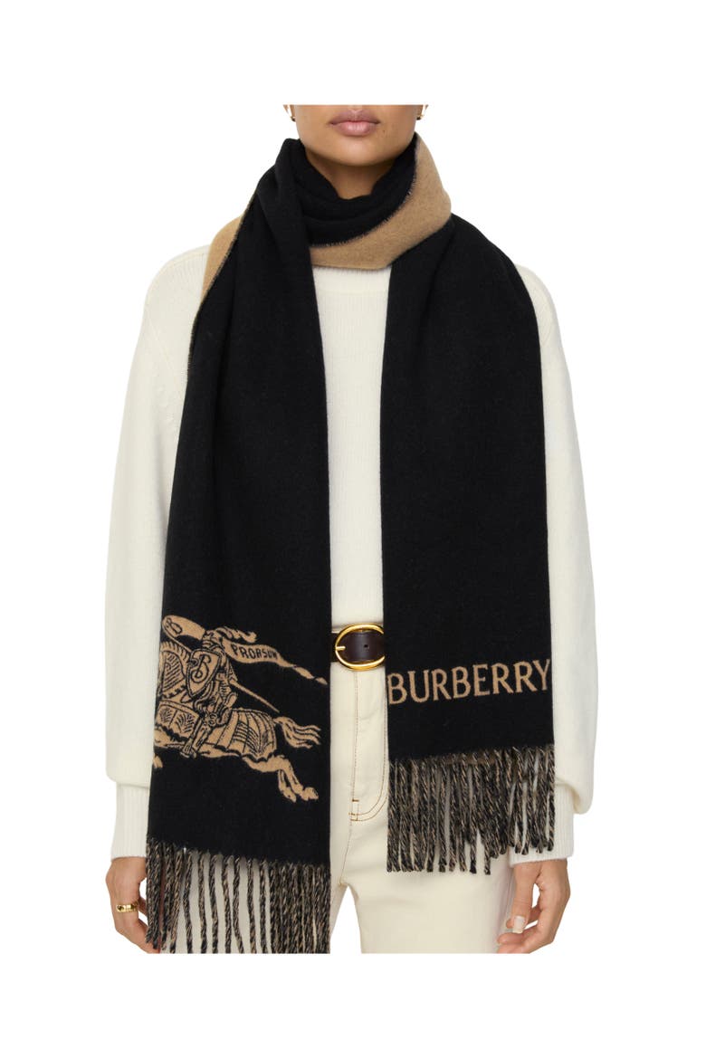 Reversible Knight Cashmere Scarf, Alternate, color, Camel/black