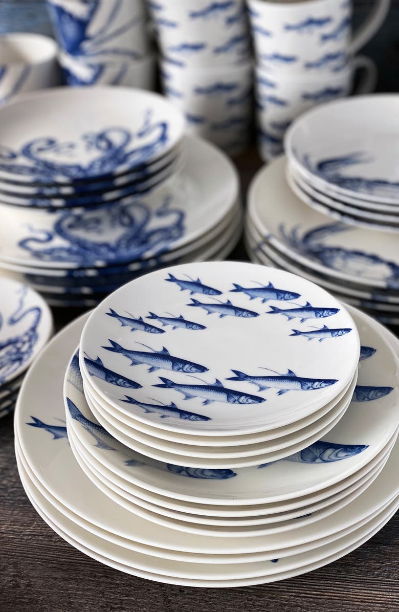 Caskata School of Fish Small Plates - Porcelain - Set 4, Alternate, color, Blue