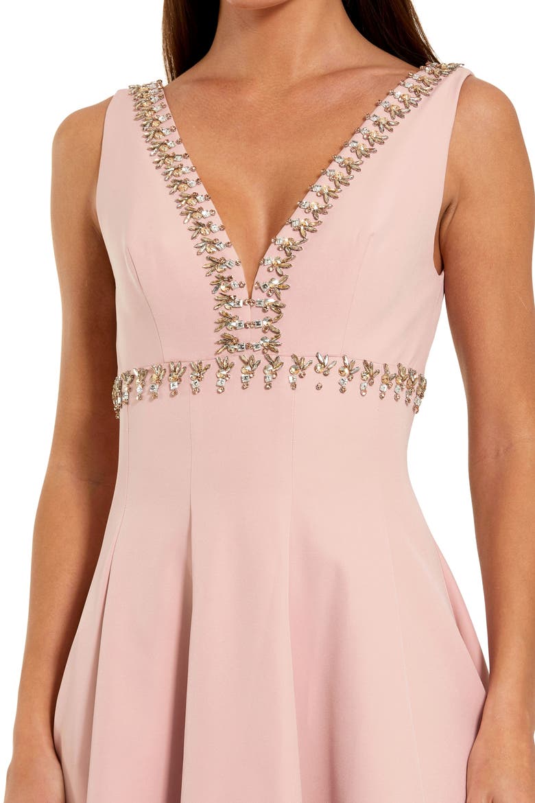 Rhinestone Embellished Crepe A Line Midi Dress, Alternate, color, Dusty Rose