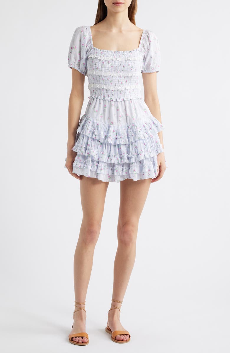 LoveShackFancy Fellows Ruffle Minidress, Main, color, Coastline Blue
