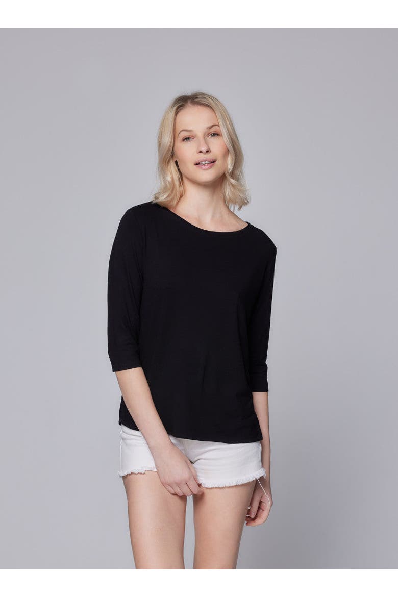 Soft Touch Semi Relaxed 3/4 Sleeve Boatneck, Main, color, NOIR