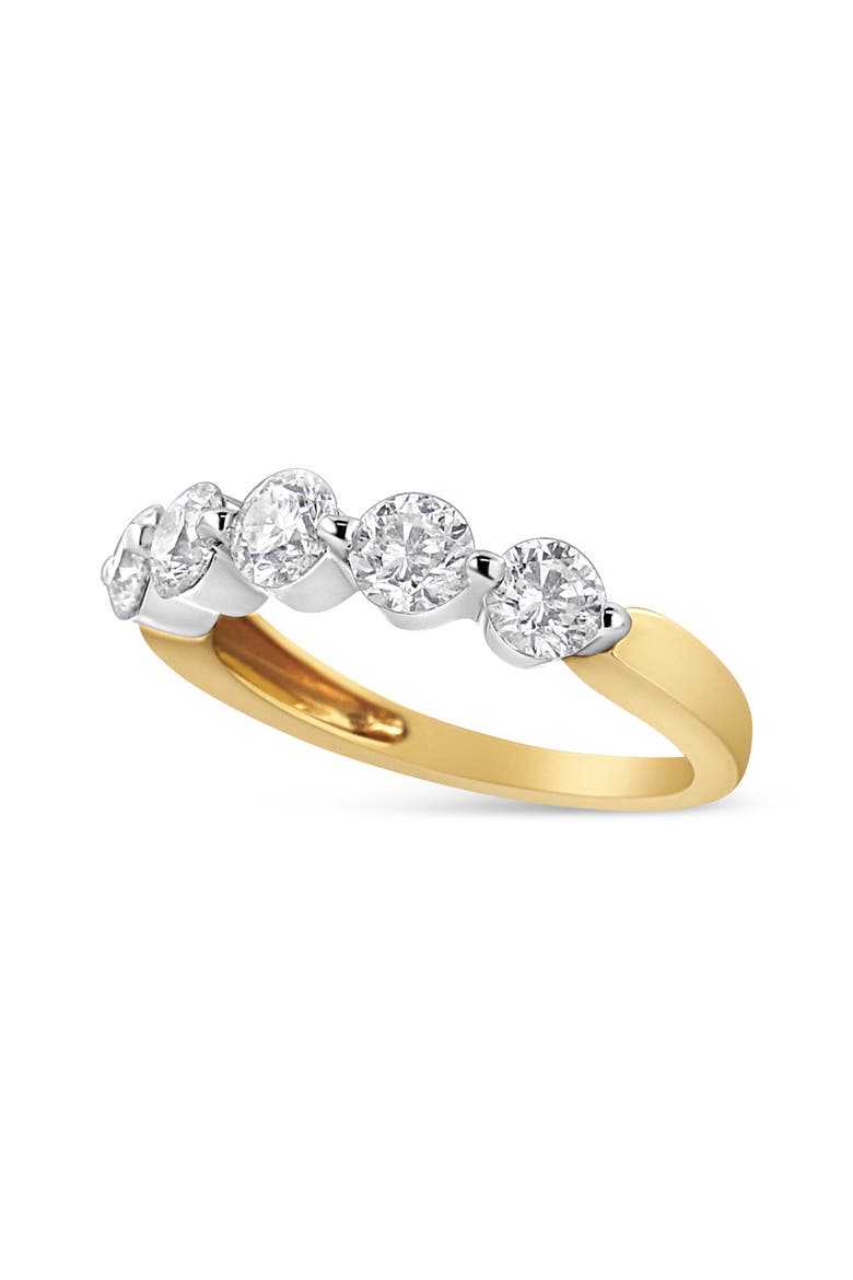 14K Gold 1 1/2 Cttw Round-Cut Diamond 5 Stone Ring Band, Alternate, color, Yellow