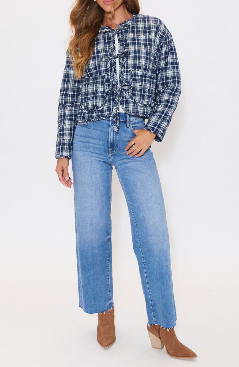 VICI Collection London Quilted Plaid Tie Front Jacket, Alternate, color, Navy